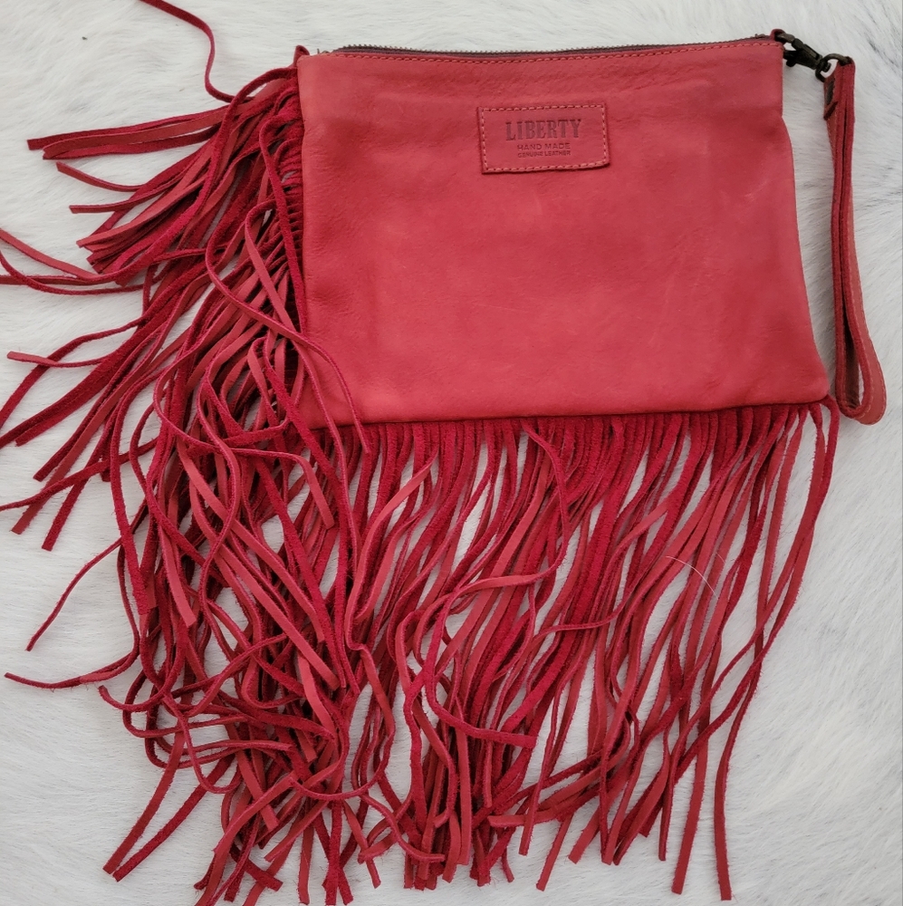 Liberty Black Red Fringe Clutch